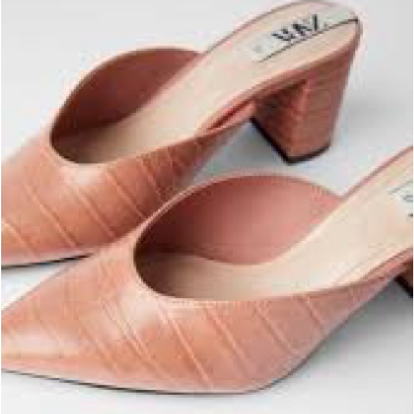 ZARA peachy pink crocodile skinned mule heel sz 40 - Picture 3 of 10